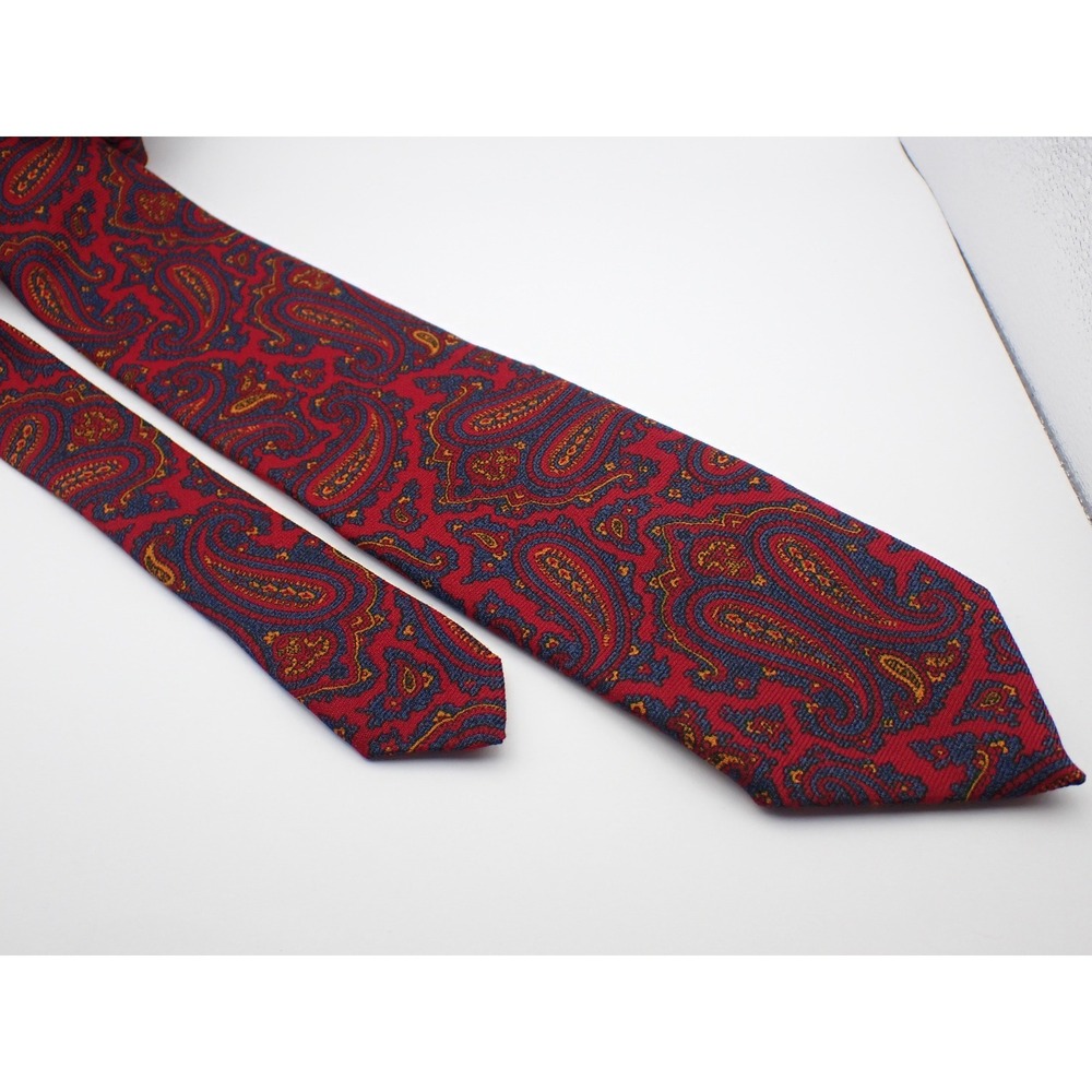 Garfinckel's Mens Wool Paisley Tie Red Navy Blue Gold Made in England Vintage